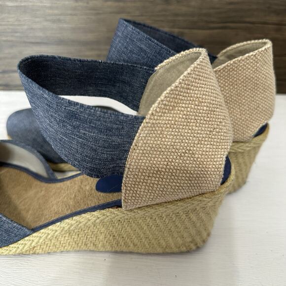 Lauren Ralph Lauren Wedges Women 11B Charla Denim Blue Canvas Espadrille Coastal - Picture 9 of 10
